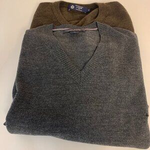Merino Wool Sweaters Mens Size M FLAWED Holes 1 Brown & 1 Grey Warm Soft AS IS